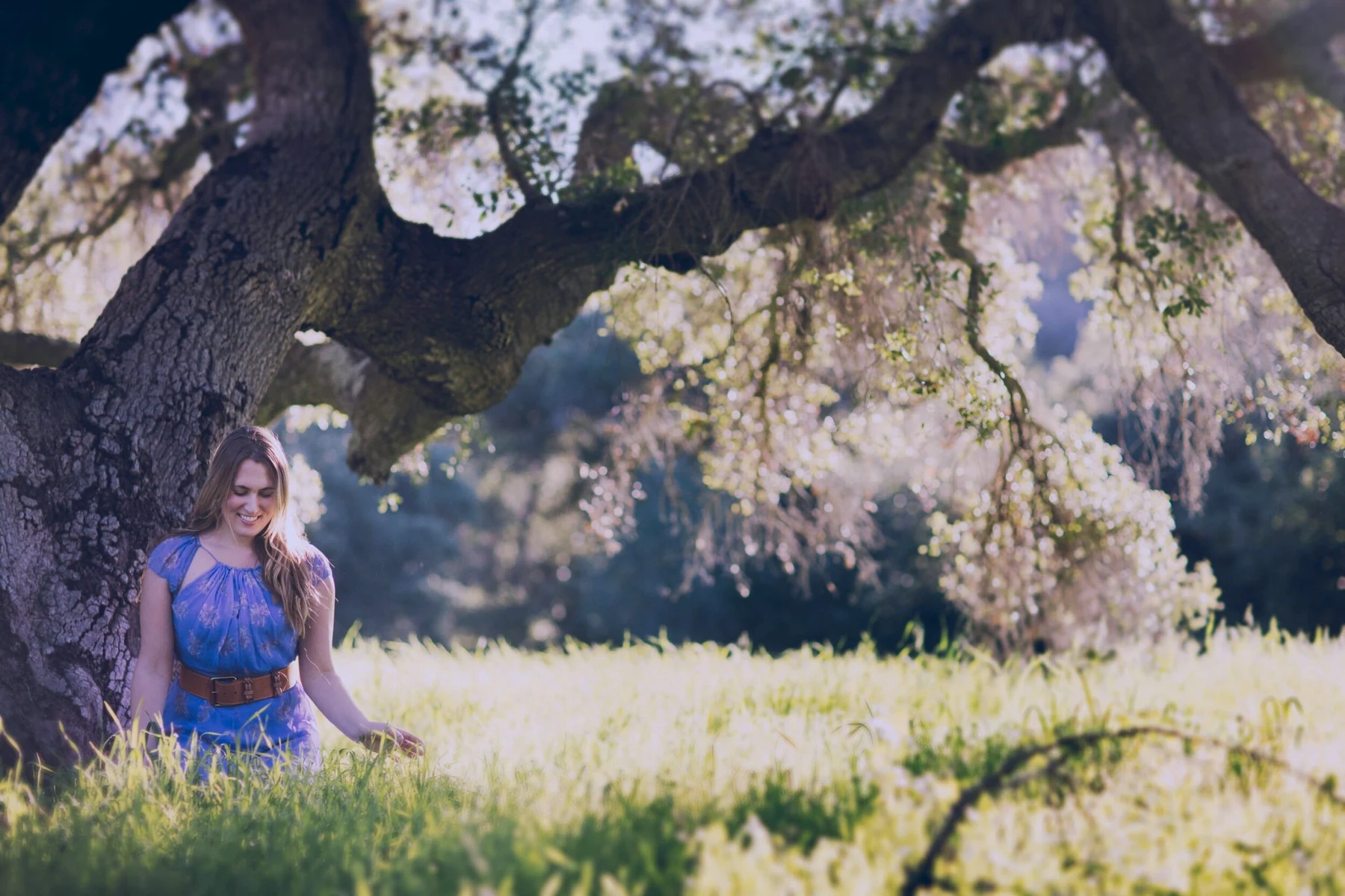 Michele beneath a flowering tree in an early Healthy Fashionista photograph