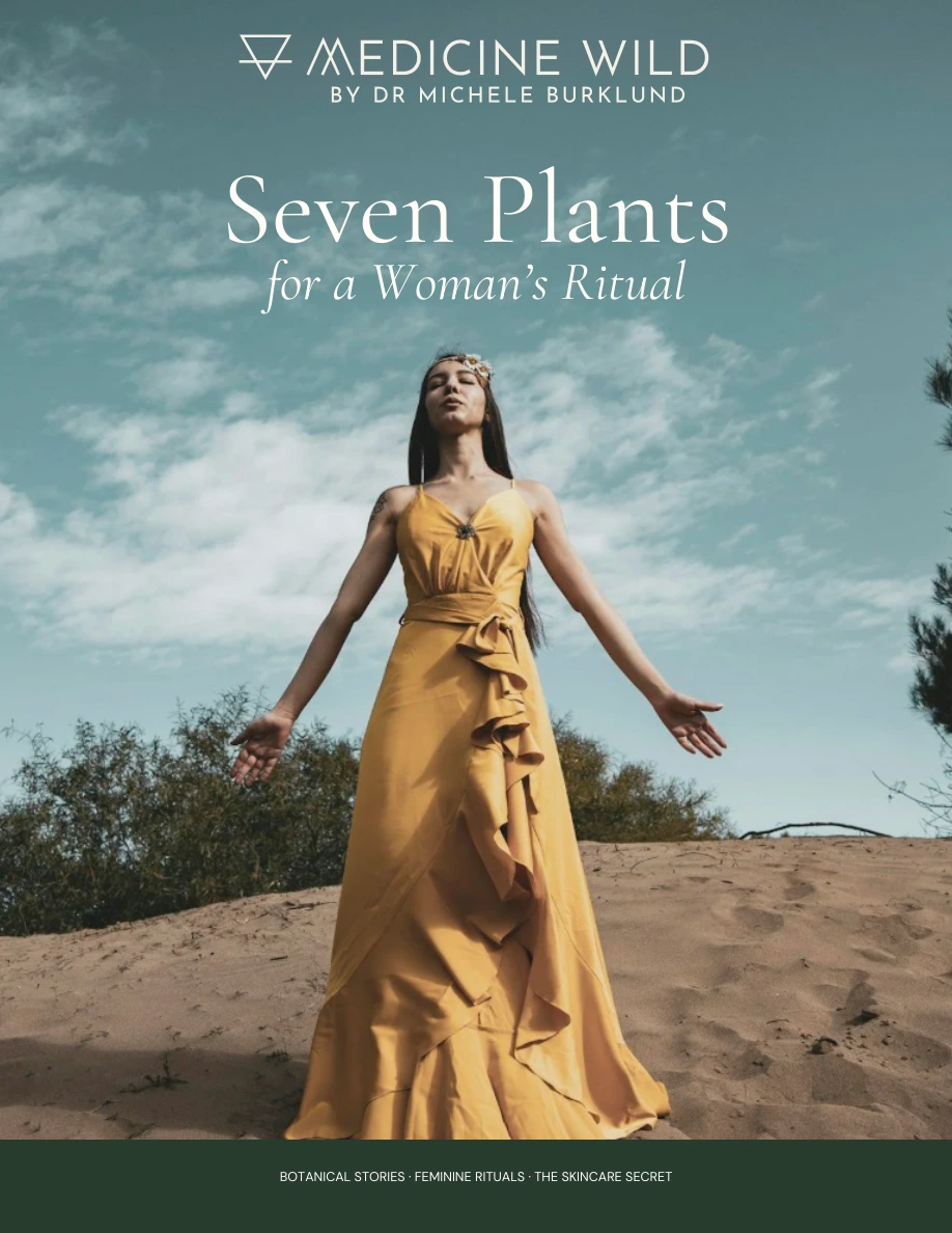 Medicine Wild’s Seven Plants for a Woman’s Ritual, with a golden-dress goddess cover